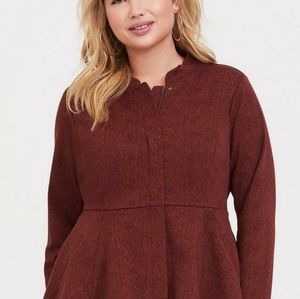 Ponte Fit And Flare Jacket. reddish Brown. 3X